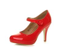 Ajvani Womens Ladies mid high Heel Mary Jane Strap Evening Court Shoes Pumps, 7 UK, Red Patent