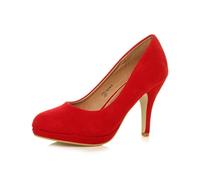 Ajvani Womens Ladies mid high Heel Platform Work Evening Court Shoes Pumps, 7 UK, Red Suede