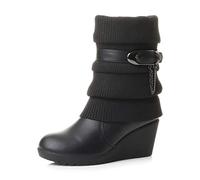 AJVANI Womens ladies mid high heel wedge platform biker knitted collar slouch winter calf ankle boots size