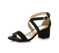 Ajvani Womens Ladies mid Low Block Heel Cross Straps Party Strappy Sandals, 5 UK, Black Suede