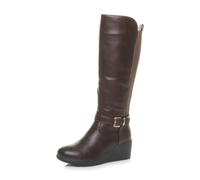 AJVANI Womens ladies mid wedge heel elastic stretchy calf riding boots