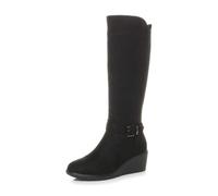 AJVANI Womens ladies mid wedge heel elastic stretchy calf riding boots