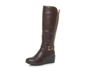 AJVANI Womens ladies mid wedge heel elastic stretchy calf riding boots