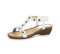 AJVANI Womens ladies mid wedge heel flower diamante t-bar strappy slingback sandals