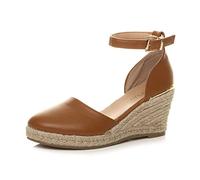 AJVANI Womens ladies mid wedge heel platform buckle up ankle strap espadrille sandals size