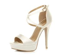 Ajvani Womens Ladies Platform high Heel Peeptoe Cross Over Strappy Shoes, 3 UK, Ivory Satin