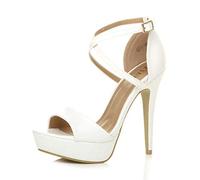 Ajvani Womens Ladies Platform high Heel Peeptoe Cross Over Strappy Shoes, 4 UK, White Matte