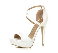 Ajvani Womens Ladies Platform high Heel Peeptoe Cross Over Strappy Shoes, 6 UK, White Matte