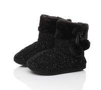 AJVANI Womens ladies slipper pom pom faux fur knitted winter soft fluffy slippers indoor ankle boots size
