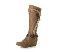 Ajvani Womens Ladies Wedge mid Heel Strappy Fur Trim Zip Calf Winter Boots, Tan Brown Fur Trim, 8 UK