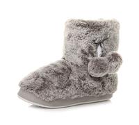 Ajvani Womens Ladies Winter pom pom Fur Lined Knitted Ankle Slipper Boots Size, 6 UK, Grey Fur