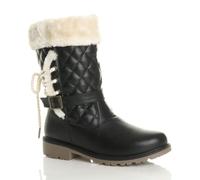 AJVANI Women's Low Block Heel Quilted Faux Fur Lined Grip Sole Calf Boots in Black | Size: 8 AJVANI Black 8