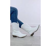 AJVANI Women's Low Cuban Heel Cowboy Western Calf Boots in White | Size: 8