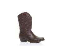 AJVANI Women's Low Cuban Heel Embroidered Cowboy Western Boots in Brown | Size: 6