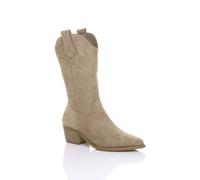 AJVANI Women's Low Cuban Heel Pull On Embroidered Cowboy Western Boots in Beige | Size: 5 AJVANI Beige 5