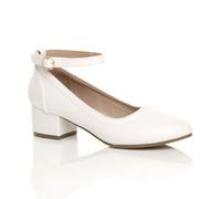 Low Heel Ankle Strap Court Shoes AJVANI White 8