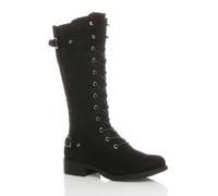 AJVANI Women's Low Heel Lace Up Calf Military Faux Suede Biker Boots in Black | Size: 7 AJVANI Black 7