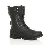 AJVANI Women's Low Heel Lace Up Zips Military Biker Faux Leather Ankle Boots in Black | Size: 5 AJVANI Black 5