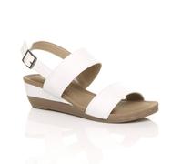 AJVANI Women's Low Heel Strappy Slingback Faux Leather Wedges in White | Size: 4