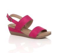 AJVANI Women's Low Heel Strappy Slingback Faux Suede Wedges in Fuchsia | Size: 4