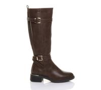 AJVANI Women's Low Heel Stretchy Elastic Zip Calf Biker Knee High Boots in Brown | Size: 8 AJVANI Brown 8
