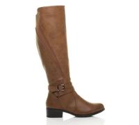AJVANI Women's Low Heel Zip Military Biker Style Knee Biker Boots in Camel | Size: 5 AJVANI Camel 5