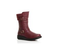 AJVANI Women's Low Wedge Heel Comfort Calf Biker Boots in Burgundy | Size: 6