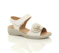 AJVANI Women's Low Wedge Heel Comfort Touch Close Faux Leather Sandals in White | Size: 4 AJVANI White 4