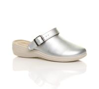 AJVANI Women's Low Wedge Heel Slingback Clogs Faux Leather Mules in Silver | Size: 4 AJVANI Silver 4