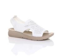 AJVANI Women's Low Wedge Heel Slingback Diamante Summer Holiday Comfort Sandals in White | Size: 8 AJVANI White 8