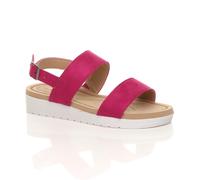 AJVANI Women's Low Wedge Heel Strappy Faux Suede Flatforms in Fuchsia | Size: 7 AJVANI Fuchsia 7
