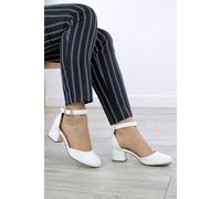AJVANI Women's Mid Block Heel Ankle Strap 2 Part Heels in White | Size: 6