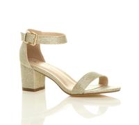 AJVANI Women's Mid Block Heel Ankle Strap Heeled Sandals in Gold | Size: 6 AJVANI Gold 6