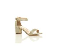 AJVANI Women's Mid Block Heel Ankle Strap Sandals in Gold | Size: 6