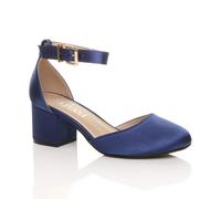 AJVANI Women's Mid Block Heel Ankle Strap Satin 2 Part Heels in Navy | Size: 6 AJVANI Navy 6