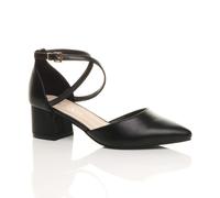 AJVANI Women's Mid Block Heel Crossed Strap Pointed Toe Faux Leather 2 Part Heels in Black | Size: 5 AJVANI Black 5
