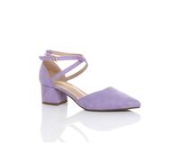 AJVANI Women's Mid Block Heel Crossed Strap Pointed Toe Faux Suede 2 Part Heels in Lilac | Size: 7 AJVANI Lilac 7