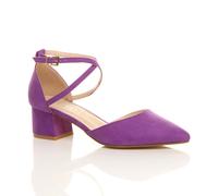 AJVANI Women's Mid Block Heel Crossed Strap Pointed Toe Faux Suede 2 Part Heels in Purple | Size: 3 AJVANI Purple 3