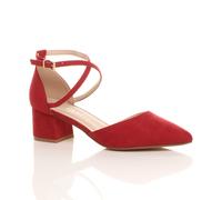 AJVANI Women's Mid Block Heel Crossed Strap Pointed Toe Faux Suede 2 Part Heels in Red | Size: 6 AJVANI Red 6