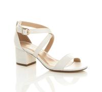 AJVANI Women's Mid Block Heel Crossed Straps Faux Leather Heeled Sandals in White | Size: 3 AJVANI White 3