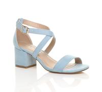AJVANI Women's Mid Block Heel Crossed Straps Faux Suede Heeled Sandals in Baby Blue | Size: 7 AJVANI Baby Blue 7