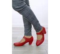 AJVANI Women's Mid Block Heel Flower Comfort Mary Jane Court Shoes in Red | Size: 5