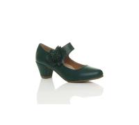 AJVANI Women's Mid Block Heel Mary Jane Comfort Court Shoes in Dark Green | Size: 8