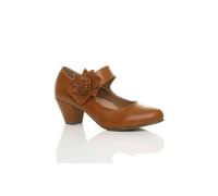AJVANI Women's Mid Block Heel Mary Jane Comfort Court Shoes in Tan | Size: 9