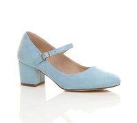 Mid Block Heel Mary Jane Faux Suede Court Shoes AJVANI Baby Blue 7