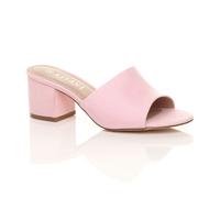 AJVANI Women's Mid Block Heel Peep Toe Mules Faux Suede Heeled Sandals in Pale Pink | Size: 4 AJVANI Pale Pink 4