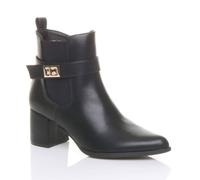 AJVANI Women's Mid Block Heel Pointed Toe Smart Casual Chelsea Ankle Boots in Black | Size: 3