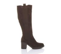AJVANI Women's Mid Block Heel Stretchy Calf Chelsea Biker Boots in Dark Brown | Size: 5
