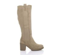 AJVANI Women's Mid Block Heel Stretchy Calf Chelsea Biker Boots in Taupe | Size: 5