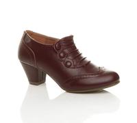 AJVANI Women's Mid Cuban Heel Brogue Button Faux Leather Ankle Boots in Burgundy | Size: 6 AJVANI Burgundy 6